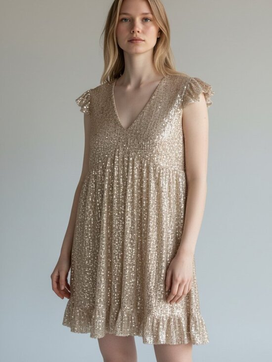 M By MNK Dresses & Skirts - M By MNK Sequin Baby Doll Dress V Neck Women's Size XL - New With Tag